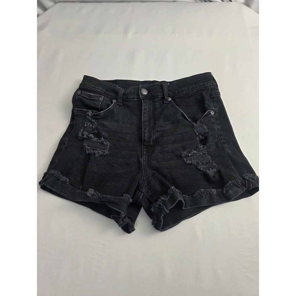 Aeropostale Black Distressed Mom Shorts High Waisted Ripped Denim Size 10